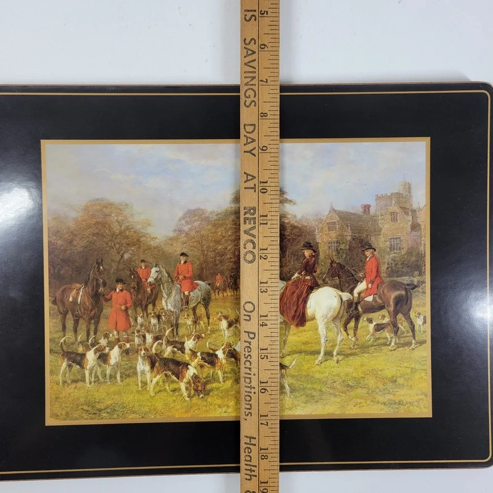 VTG Pimpernel Tally Ho Placemats Set 4 Fox Hunt Cork Back Horses England Hunting